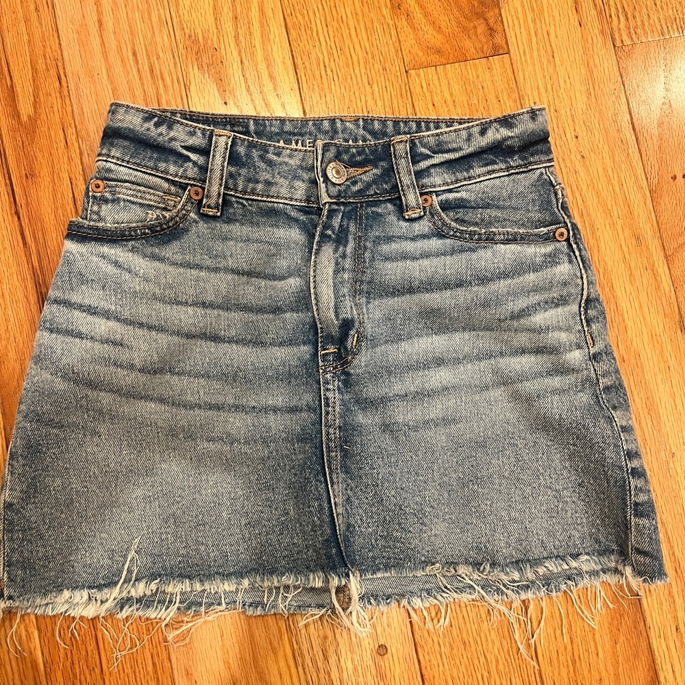 Denim  Frayed Hem Skirt